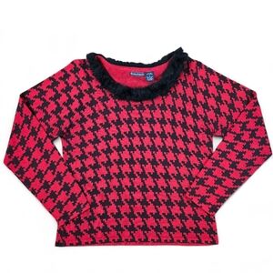 Bentley Arbuckle Red Black Houndstooth Silk Blend Sweater Faux Fur Trim L